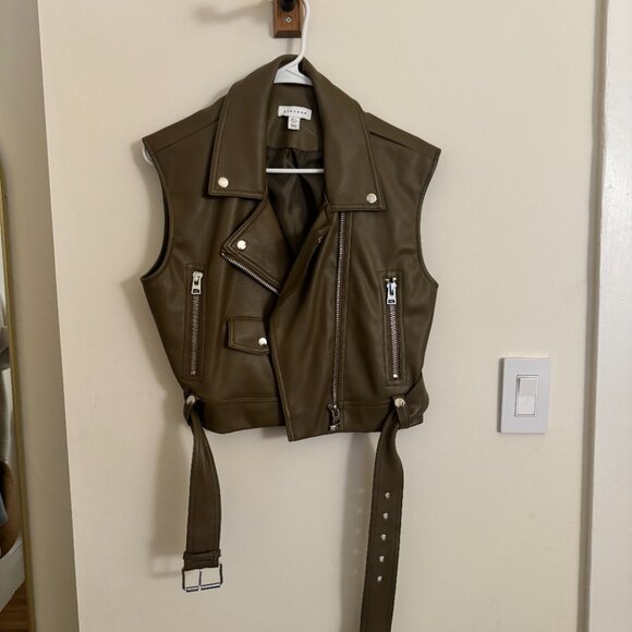 Topshop cropped sleeveless biker jacket vest in brown - NWOT - Picture 4 of 6